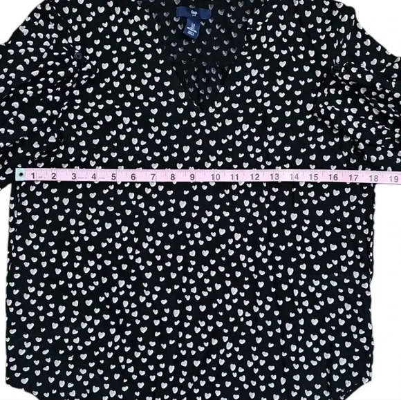 Gap Small Black White Heart Print Blouse Y2K 90s Romantic Casual Top Cottagecore - Picture 7 of 8